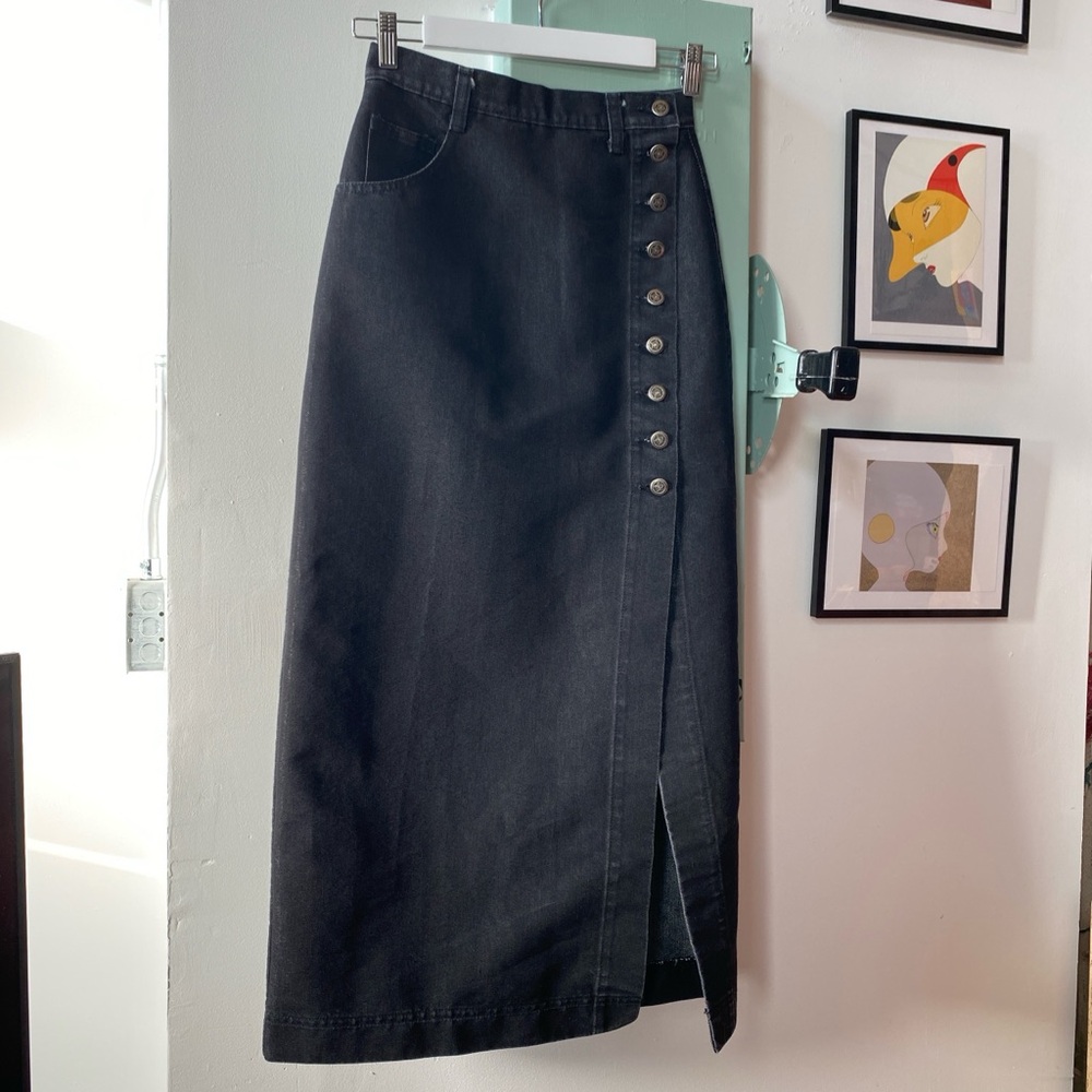 Gunmetal Button-Front Pencil Skirt